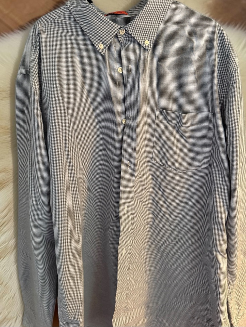 St Johns Bay Button Down Shirt XL Navy Micro Houndstooth Long Sleeve